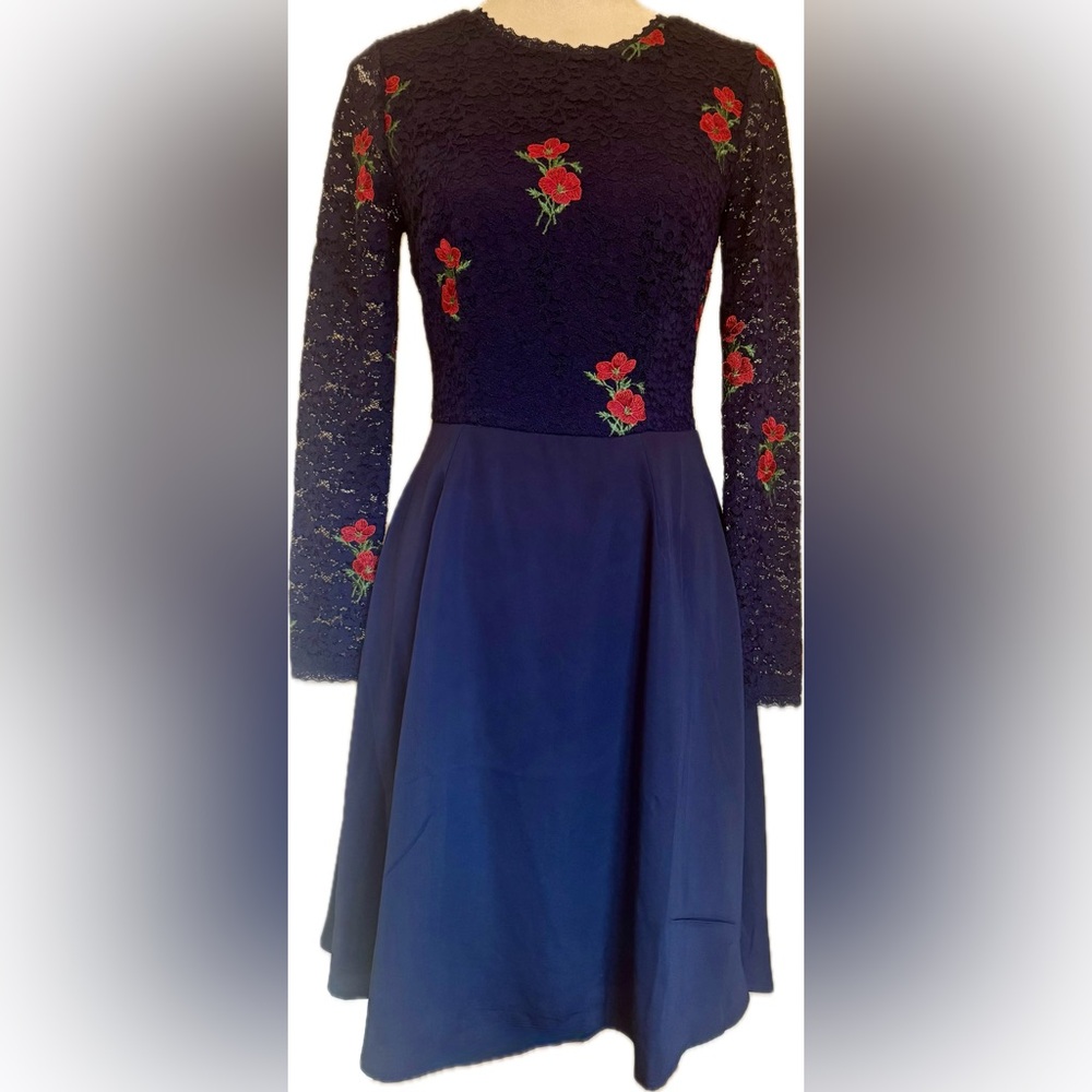 Fit & Flare Lace Floral Embroidered Summer Dress | Size 4 EUC